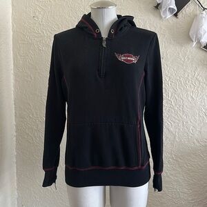 Harley-Davidson Black Red Embroidered Wing Quarter Zip Hooded Sweatshirt FLAWS